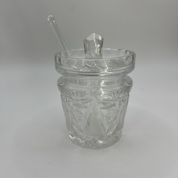 Unmarked Other - Vintage Glass Mustard, Honey or Jam Condiment Jar with Lid And Spoon